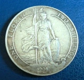 1904 King Edward Vii Florin,  Rare.  925 Silver,  Quite,  Minor Nicks