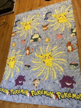 Vintage Rare Pokemon Blanket 1998 90s Nintendo Video Game Tv Cartoon 88 X 60