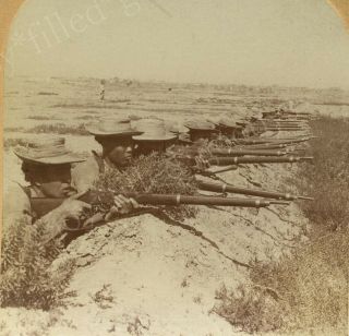 Chinese Soldiers Firing Rifles Boxer Rebellion Tientsin China Stereoview