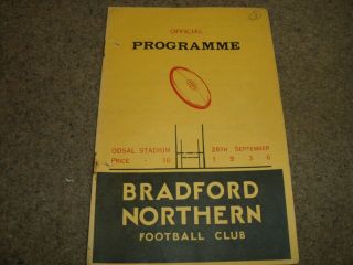 Rare Pre War Programme Bradford Northern V Featherstone Rovers 26th Sept 1936