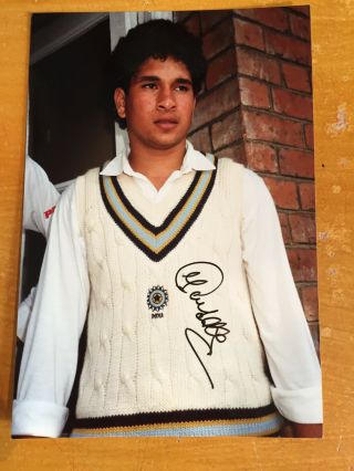 1989 Signed Sachin Tendulkar Rare Early Private Photograph Playing For India Vgc
