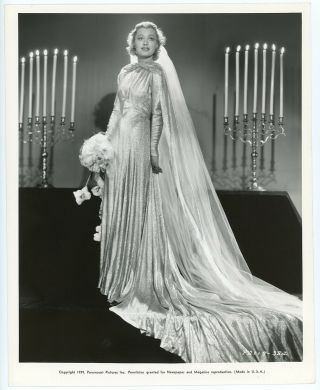Ellen Drew Modeling Edith Head Bridal Gown 1939 Deco Glamour Photograph