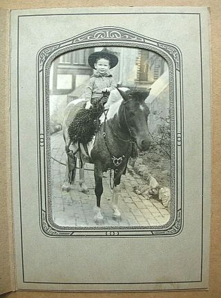 Vintage Photo Little Boy In Cowboy Hat & Chaps Costume On Pony / Horse 1930s 5x8
