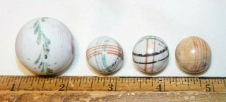 Rare Old Set Of 4 Painted Clay Marbles Circles Flowers Lines Set 1