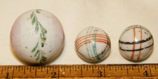 RARE old set of 4 Painted Clay Marbles Circles Flowers Lines Set 1 2
