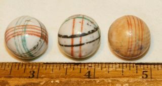 RARE old set of 4 Painted Clay Marbles Circles Flowers Lines Set 1 3