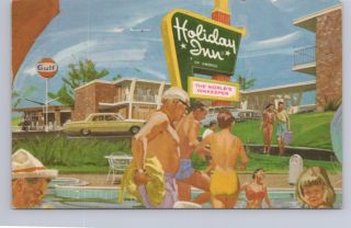 Holiday Inn Of America,  Gulf Oil Gas Station,  Pool,  Vintage 1971 Art Postcard