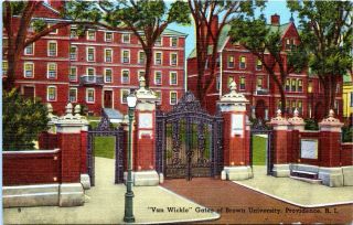 Providence Rhode Island Postcard 1940s Brown University Van Wickle Gates Hq