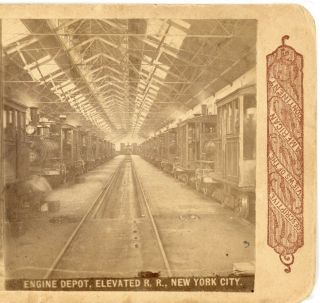 York,  Engine Depot,  Elevated Railroad,  York City - - Stereoview K38