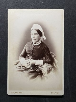 Victorian Cabinet Card: Lady In Mourning? Holding Picture Rosary?: May Malvern