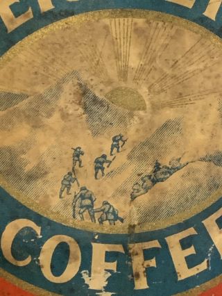 RARE Vintage OVER THE TOP Brand 1920 ' s COFFEE Tin CAN Colorado Paper Label 3
