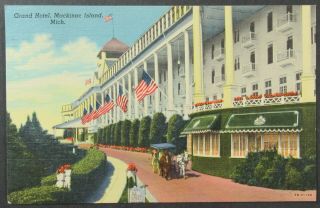 Mackinac Island Grand Hotel Michigan Vintage Curteich Linen Postcard Posted 1950