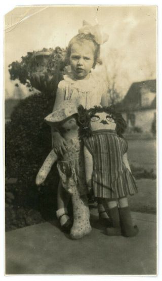 Antique Photo Odd Strange Child Girl Baby Doll Toy Creepy Spooky Children - E