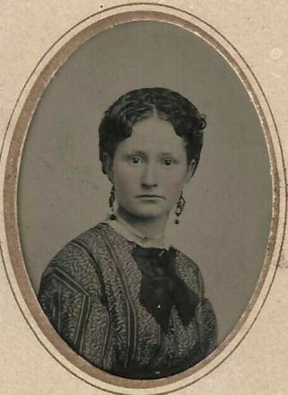 Tintype Photograph Woman Wearing Earrings Rosy Cheeks Image