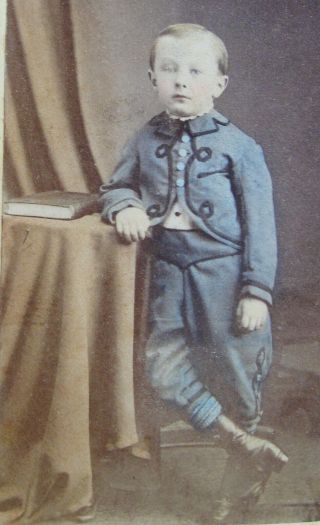 Antique Civil War Era Cdv Photo Little Boy Blue Zouave Outfit Oshkosh Wisconsin