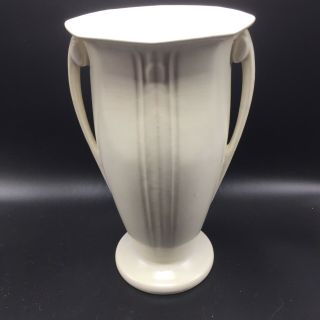 Rare Vintage Mccoy Pottery 2 Handle Deco Vase 10 1/2 " Ivory Simply Sleek