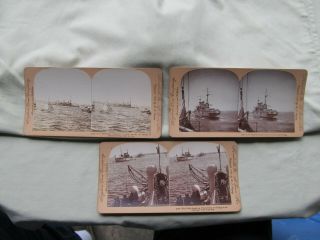 (3) 1898 - 1899 Stereoviews / Spanish American War / U.  S.  Battleships / Keystone