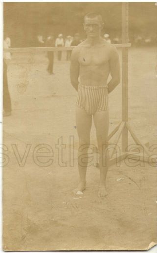 Beach Sport Champ Gym Handsome shirtless man muscle bulge USSR antique Photo Gay 2