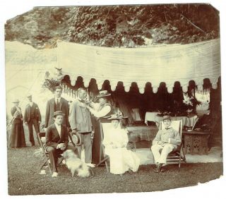 Early Photo Group Of People & Dog At Outdoor Function