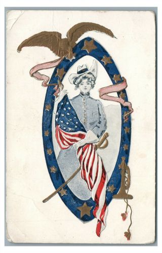 Decoration Day Memorial Day Civil War Soldier Girl Vintage Patriotic Postcard
