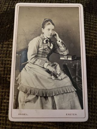 Victorian Cdv Photo Woman In Frilly Dress W/ Album - Angel,  Exeter