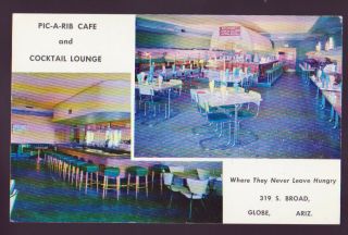 Globe Arizona Az Pic - A - Rib Cafe Cocktail Lounge 2 Views Vintage Postcard