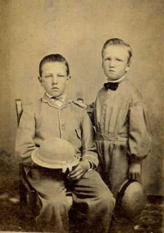 Civil War Era Antique Cdv Photo Two Little Boys Fashion Hat