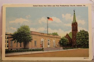 Pennsylvania Pa Indiana First Presbyterian Church Post Office Postcard Old View