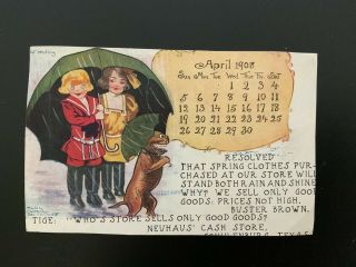 Vintage Postcard,  © 1906,  Buster Brown,  Out Wading,  April 1908 Calendar