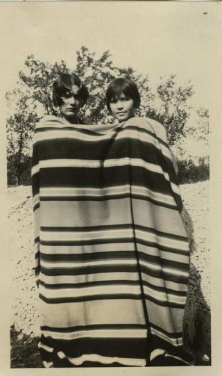 Vintage Photograph Young Native American Women Wrapped In Blanket 1920s - 30s