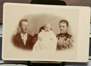 Antique Cabinet Card Photo: Family Of 3,  Young Couple With Baby