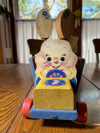 Vintage Fisher Price Bizzy Bunny Cart Pull Toy 306 Rare 1950’s 2u