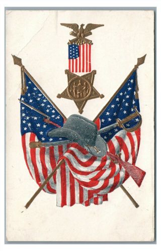 Decoration Day Memorial Day Civil War Insignia Guns Vintage Patriotic Postcard