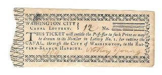 Rare City Of Washington D.  C.  Canal Lottery Ticket 1796 Signed Notley Young