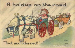 Donkeys A Holdup On The Road Antique Postcard Vintage Post Card