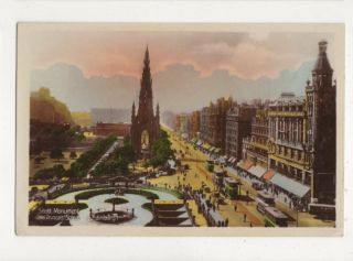 Scott Monument & Princes Street Edinburgh Vintage Rp Postcard 645a
