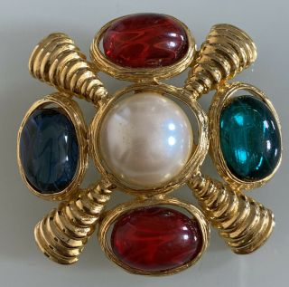 Vintage M Jent Brooch Gold Plated Gripoix Glass Rare