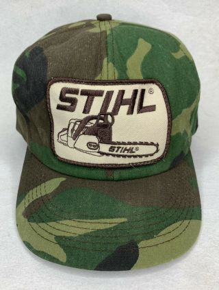 Rare Vintage Stihl Chainsaw Big Patch Camo Snapback Hat Farmer Hat K - Products
