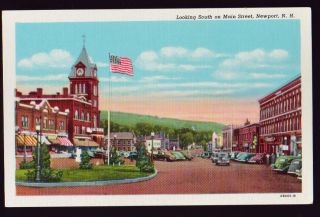 Newport Hampshire Nh Main Street Looking South Linen Vintage Postcard