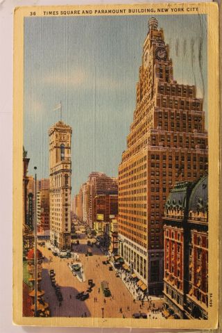 York Ny Nyc Times Square Paramount Building Postcard Old Vintage Card View