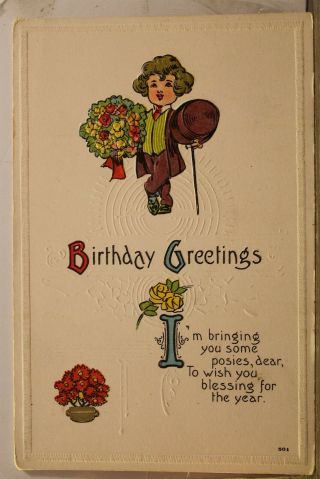 Greetings Birthday Blessing For The Year Postcard Old Vintage Card View Standard