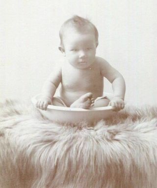 Rare Cabinet Card Photo Of Baby Sitting In Bowl W Exquisite Backstamp By Keller