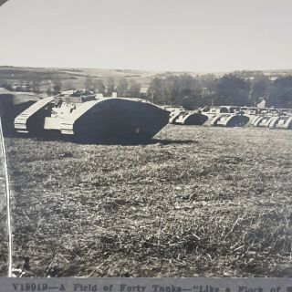 Vintage Stereoview Field Of Fourty Tanks Ready To Go Keystone View Co.  18919