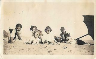Found Antique Photo Bw A Day At The Beach Snapshot Vintage 14 18 K