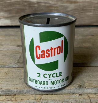 Rare Vintage Metal Castrol 2 Cycle Outboard Motor Oil Can Coin Bank.