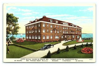 Vintage Postcard Hotel Bayou Havre De Grace Maryland Chesapeake Bay R7