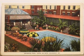 Georgia Ga Savannah Hotel De Soto Swimming Pool Postcard Old Vintage Card View
