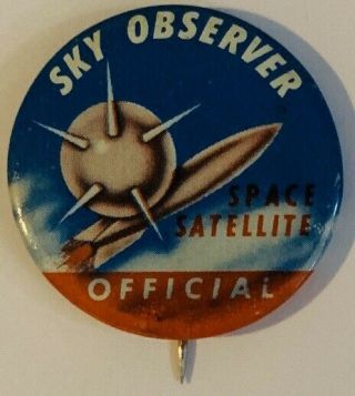 50’s Space Pinback Button Pin Sky Observer Official Mutnik Woof Woof (VERY RARE) 2
