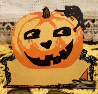 Dead Rare Vintage Halloween Dennison Diecut Placecard Decoration,  Jol,  Cat