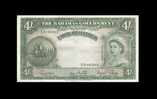 1953 British Colony Bahamas Qeii 4 Shillings 4/ - Rare ( (ef))